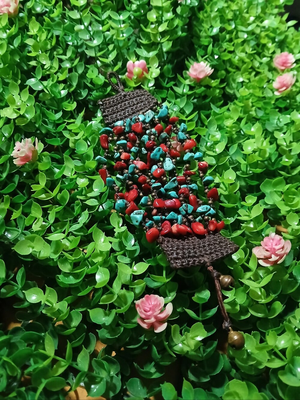 Handmade Beaded Bracelet in Turquoise and Red